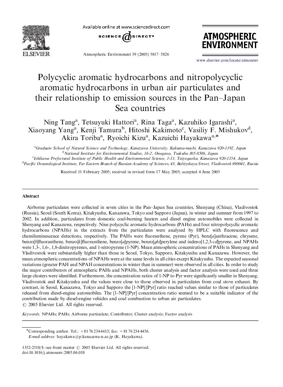 Polycyclic aromatic hydrocarbons and nitropolycyclic aromatic hydrocarbons in urban air particulates and their relationship to emission sources in the Pan–Japan Sea countries