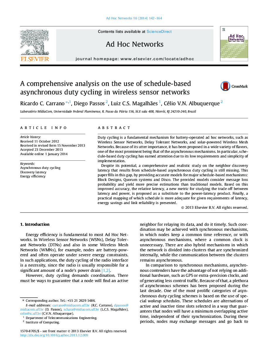 A comprehensive analysis on the use of schedule-based asynchronous duty cycling in wireless sensor networks