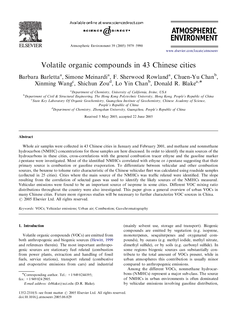 Volatile organic compounds in 43 Chinese cities