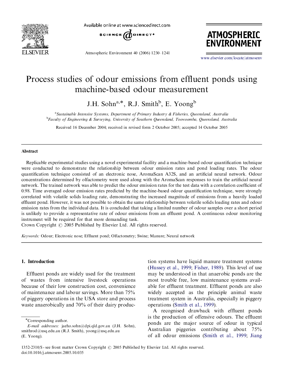 Process studies of odour emissions from effluent ponds using machine-based odour measurement