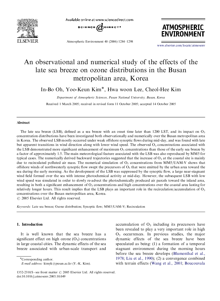 An observational and numerical study of the effects of the late sea breeze on ozone distributions in the Busan metropolitan area, Korea