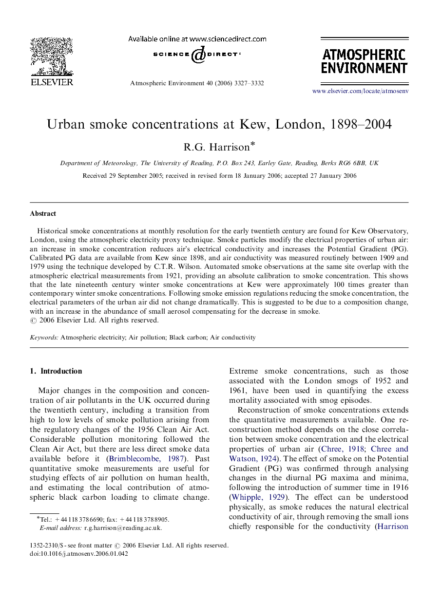 Urban smoke concentrations at Kew, London, 1898–2004