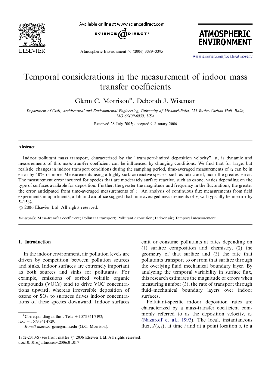 Temporal considerations in the measurement of indoor mass transfer coefficients