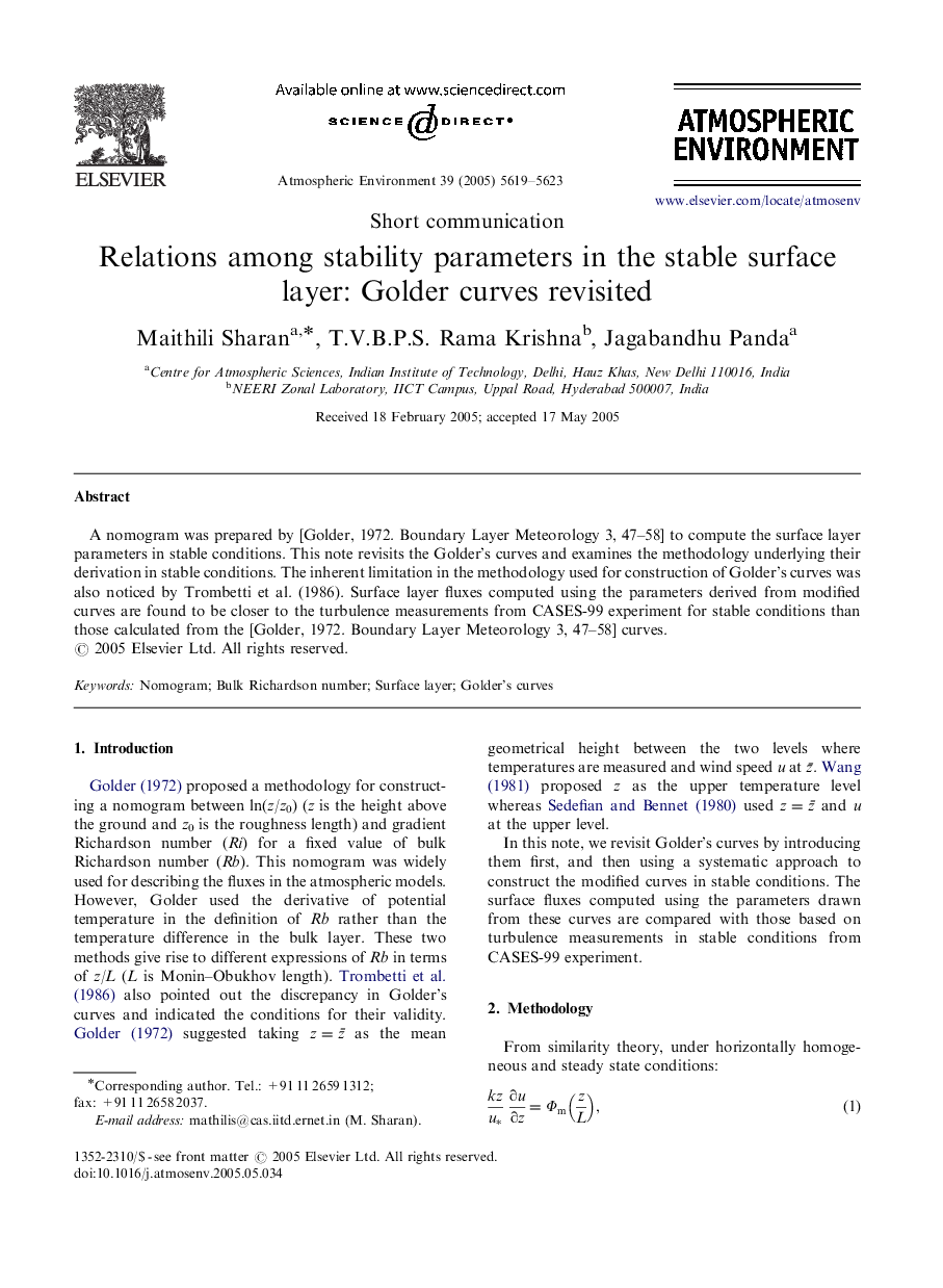 Relations among stability parameters in the stable surface layer: Golder curves revisited