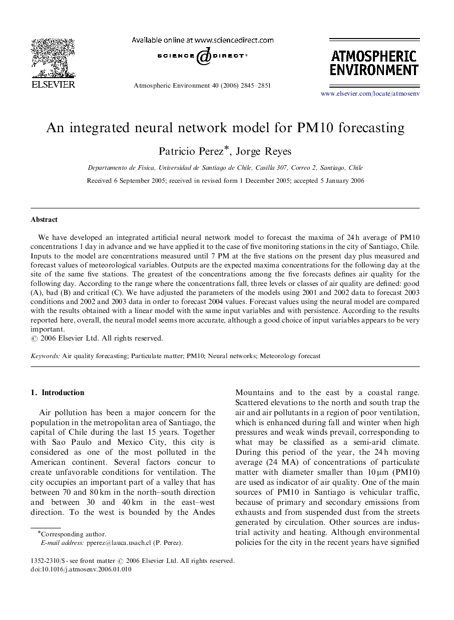 An integrated neural network model for PM10 forecasting