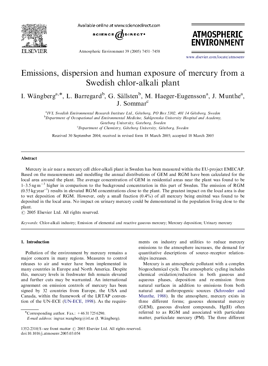 Emissions, dispersion and human exposure of mercury from a Swedish chlor-alkali plant