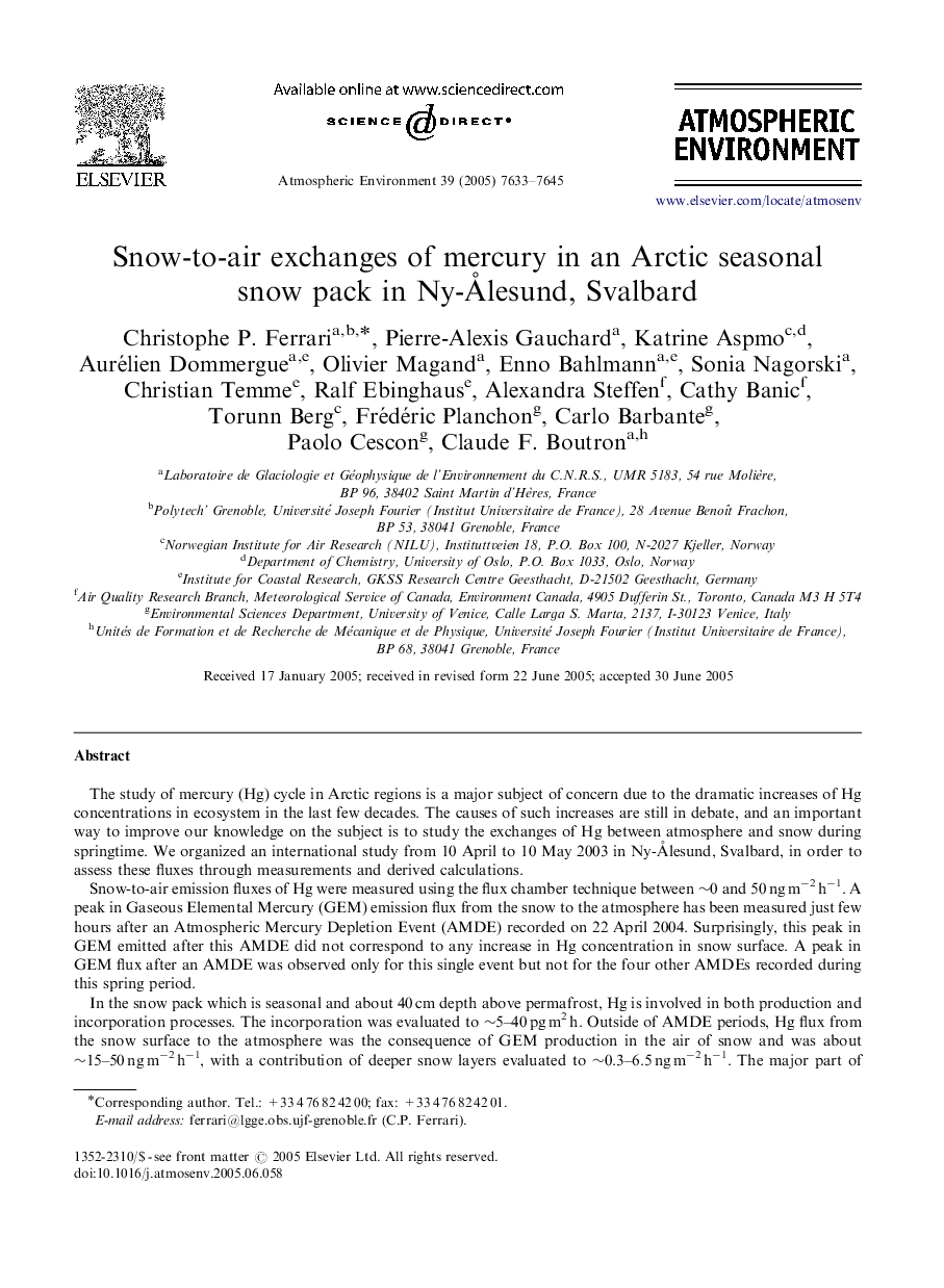 Snow-to-air exchanges of mercury in an Arctic seasonal snow pack in Ny-Ãlesund, Svalbard