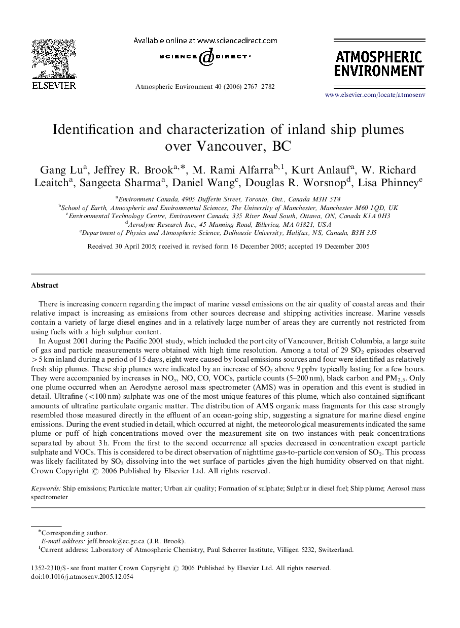 Identification and characterization of inland ship plumes over Vancouver, BC