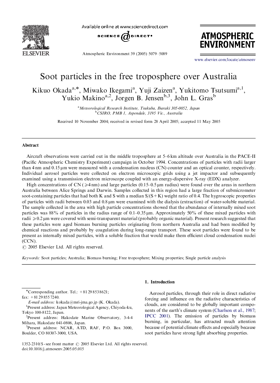 Soot particles in the free troposphere over Australia