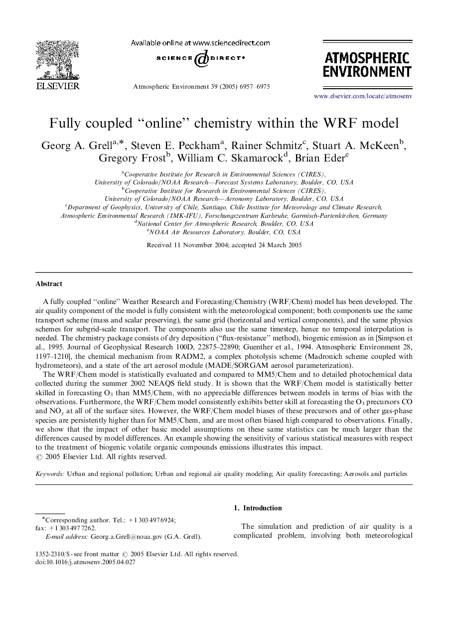 Fully coupled “online” chemistry within the WRF model