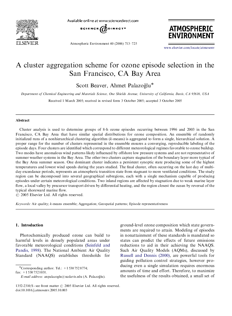 A cluster aggregation scheme for ozone episode selection in the San Francisco, CA Bay Area