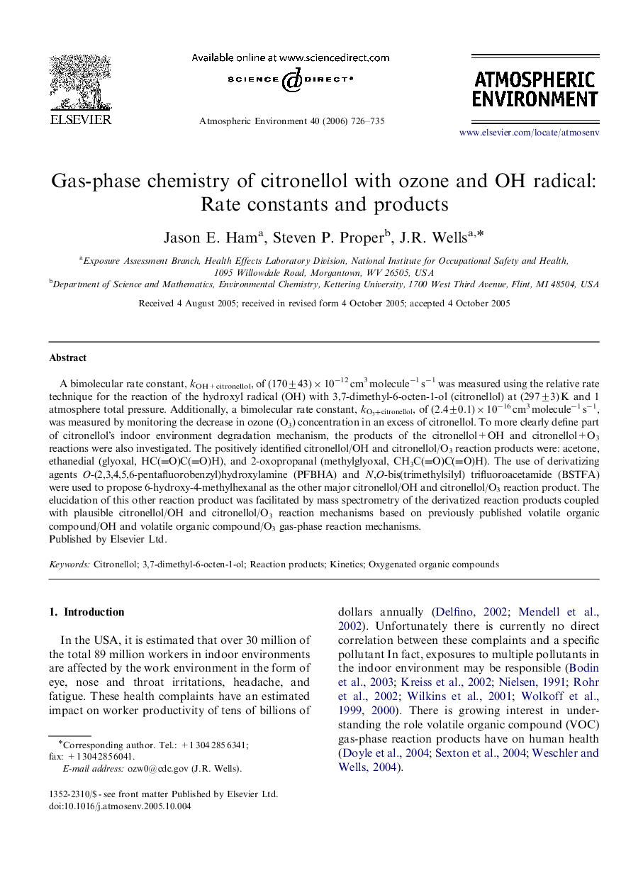 Gas-phase chemistry of citronellol with ozone and OH radical: Rate constants and products