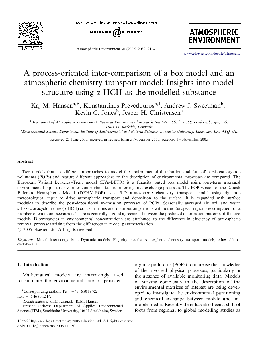 A process-oriented inter-comparison of a box model and an atmospheric chemistry transport model: Insights into model structure using αα-HCH as the modelled substance