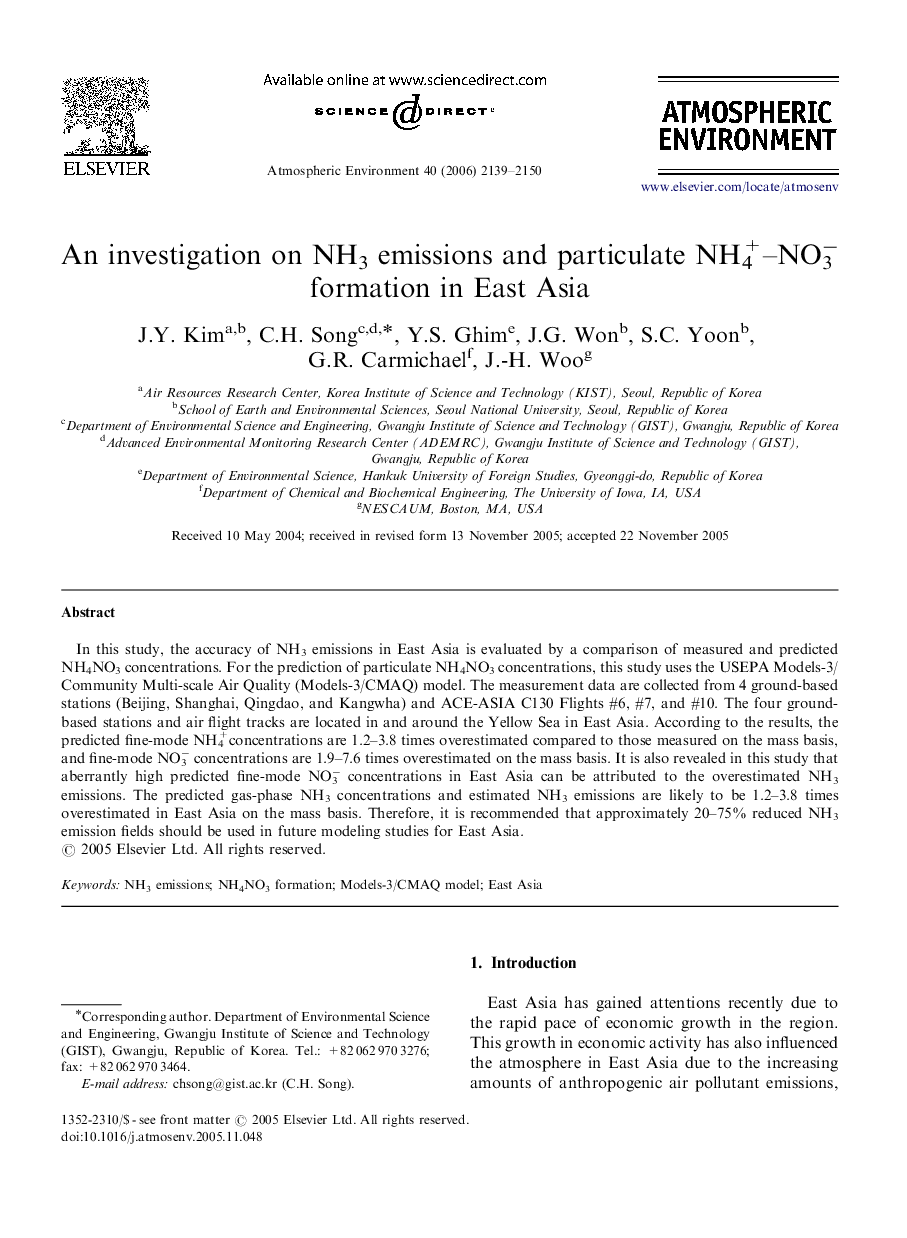 An investigation on NH3 emissions and particulate NH4+–NO3− formation in East Asia