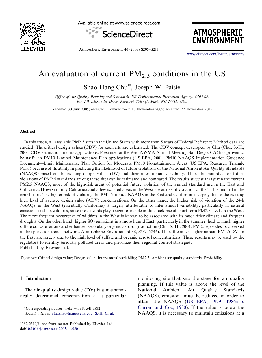 An evaluation of current PM2.5 conditions in the US