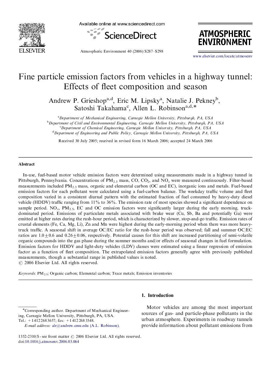 Fine particle emission factors from vehicles in a highway tunnel: Effects of fleet composition and season