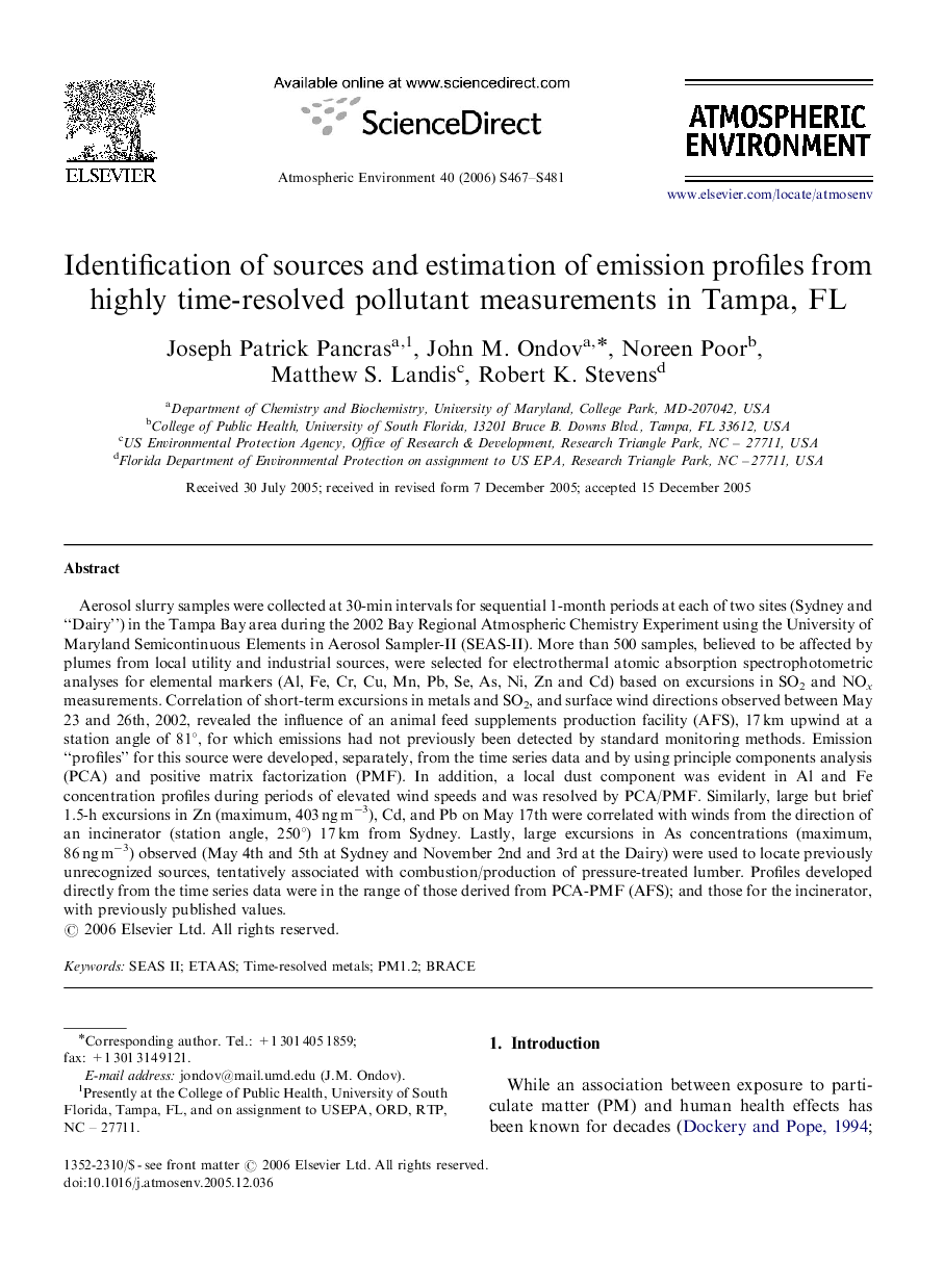 Identification of sources and estimation of emission profiles from highly time-resolved pollutant measurements in Tampa, FL