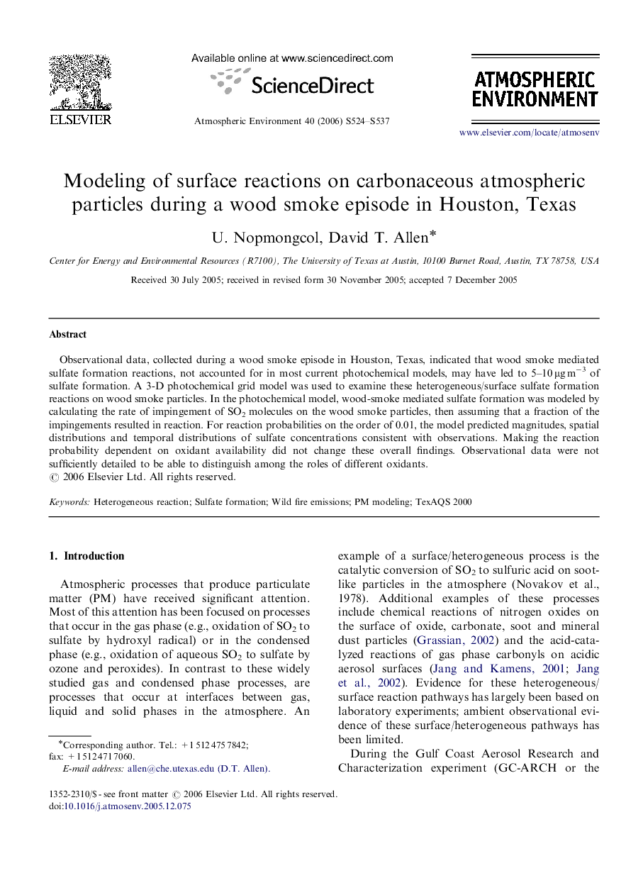 Modeling of surface reactions on carbonaceous atmospheric particles during a wood smoke episode in Houston, Texas