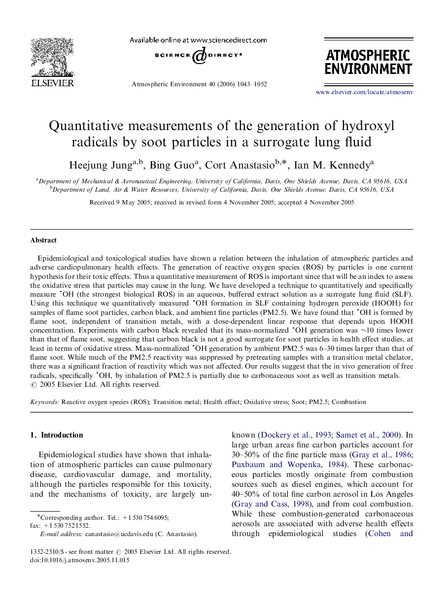 Quantitative measurements of the generation of hydroxyl radicals by soot particles in a surrogate lung fluid