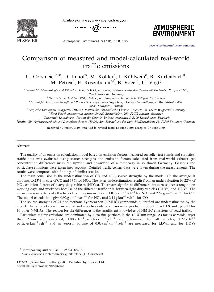 Comparison of measured and model-calculated real-world traffic emissions