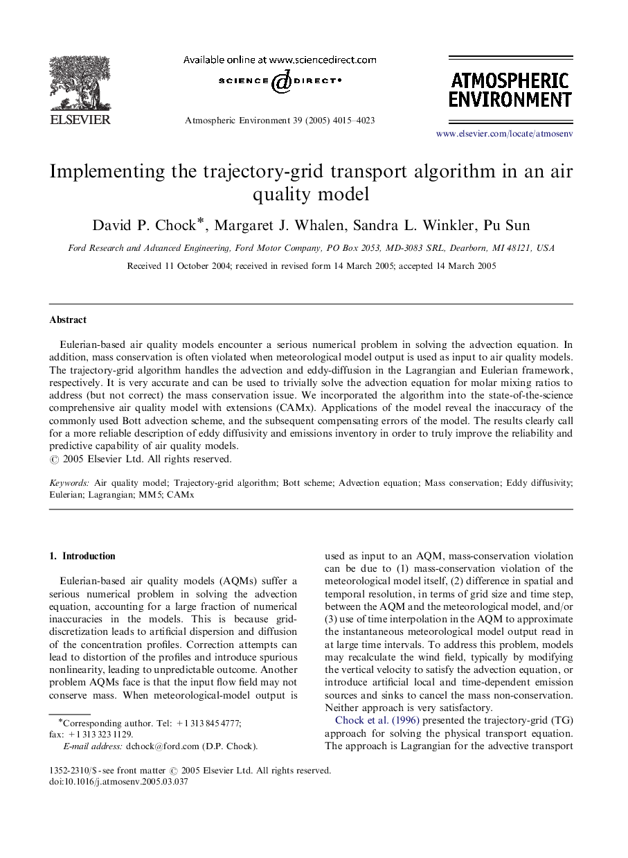 Implementing the trajectory-grid transport algorithm in an air quality model