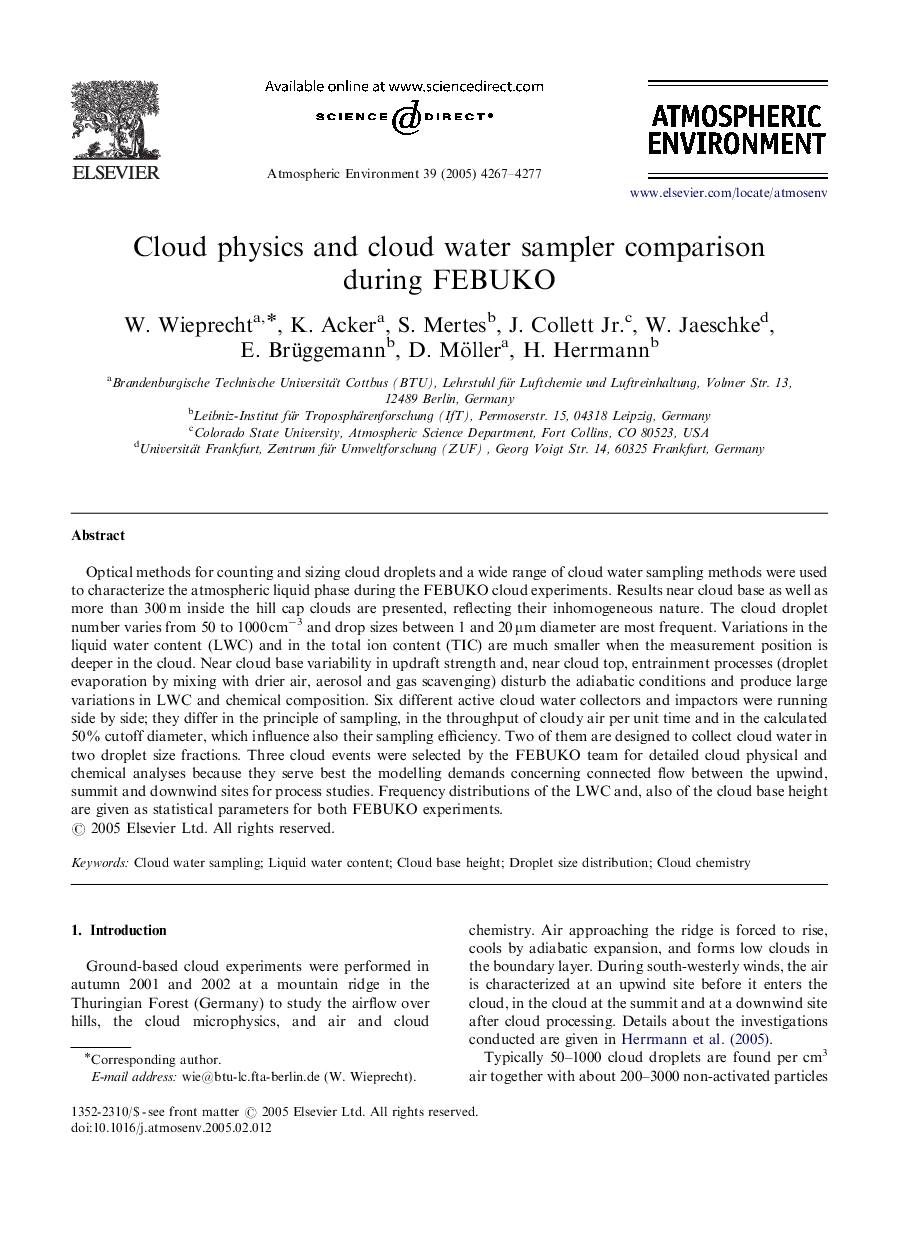 Cloud physics and cloud water sampler comparison during FEBUKO