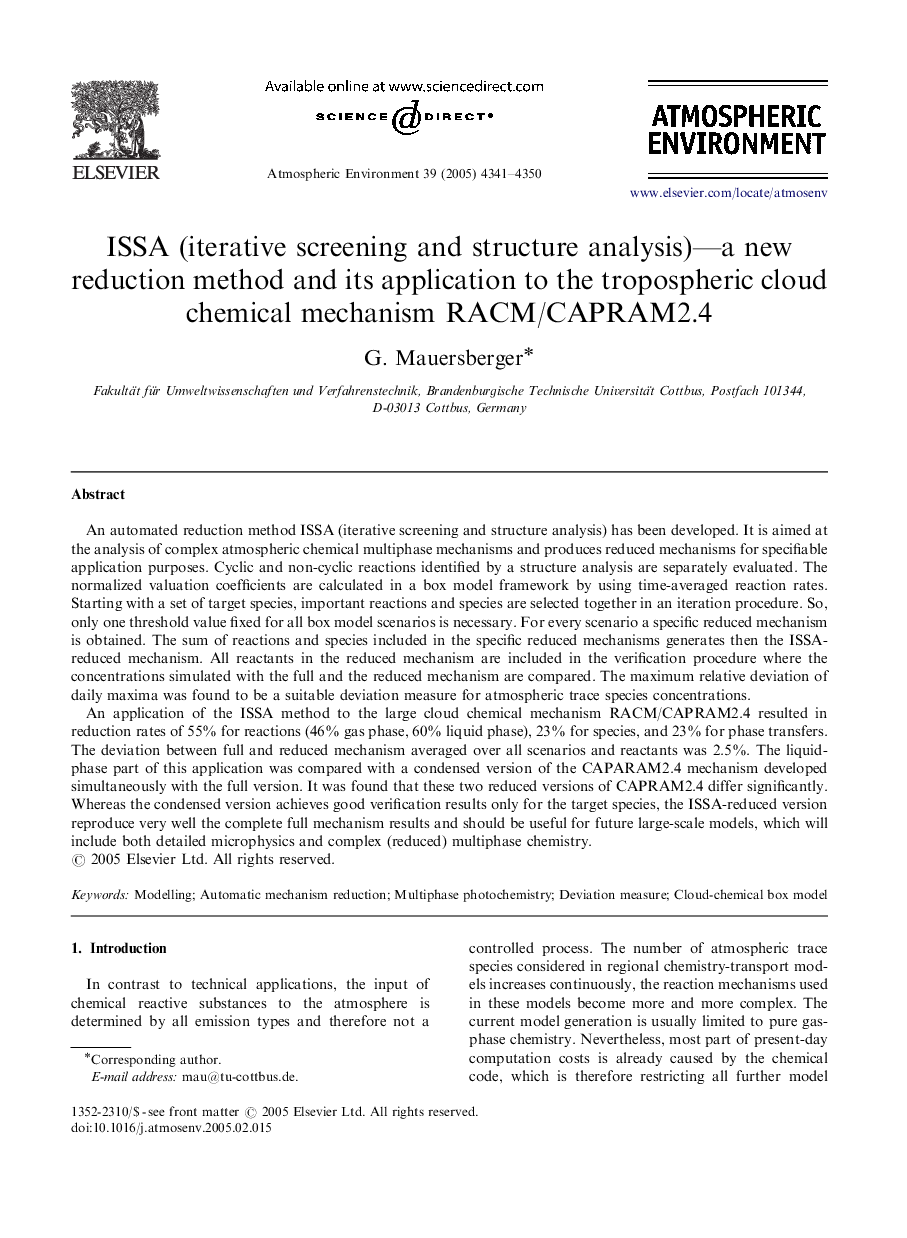 ISSA (iterative screening and structure analysis)—a new reduction method and its application to the tropospheric cloud chemical mechanism RACM/CAPRAM2.4