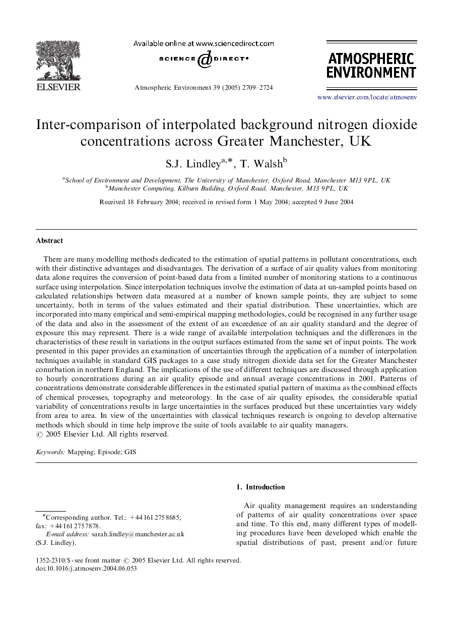 Inter-comparison of interpolated background nitrogen dioxide concentrations across Greater Manchester, UK