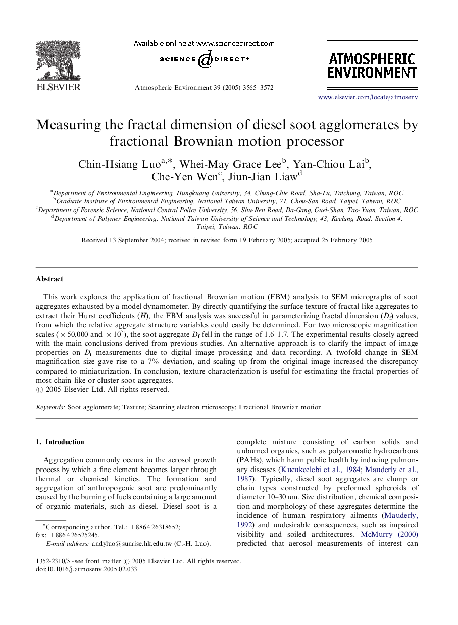 Measuring the fractal dimension of diesel soot agglomerates by fractional Brownian motion processor