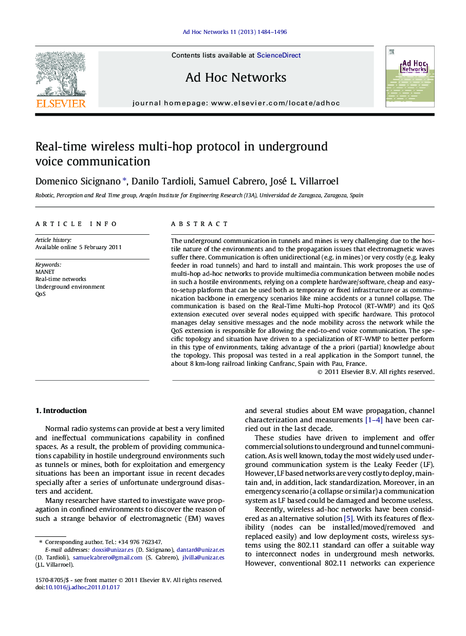 Real-time wireless multi-hop protocol in underground voice communication