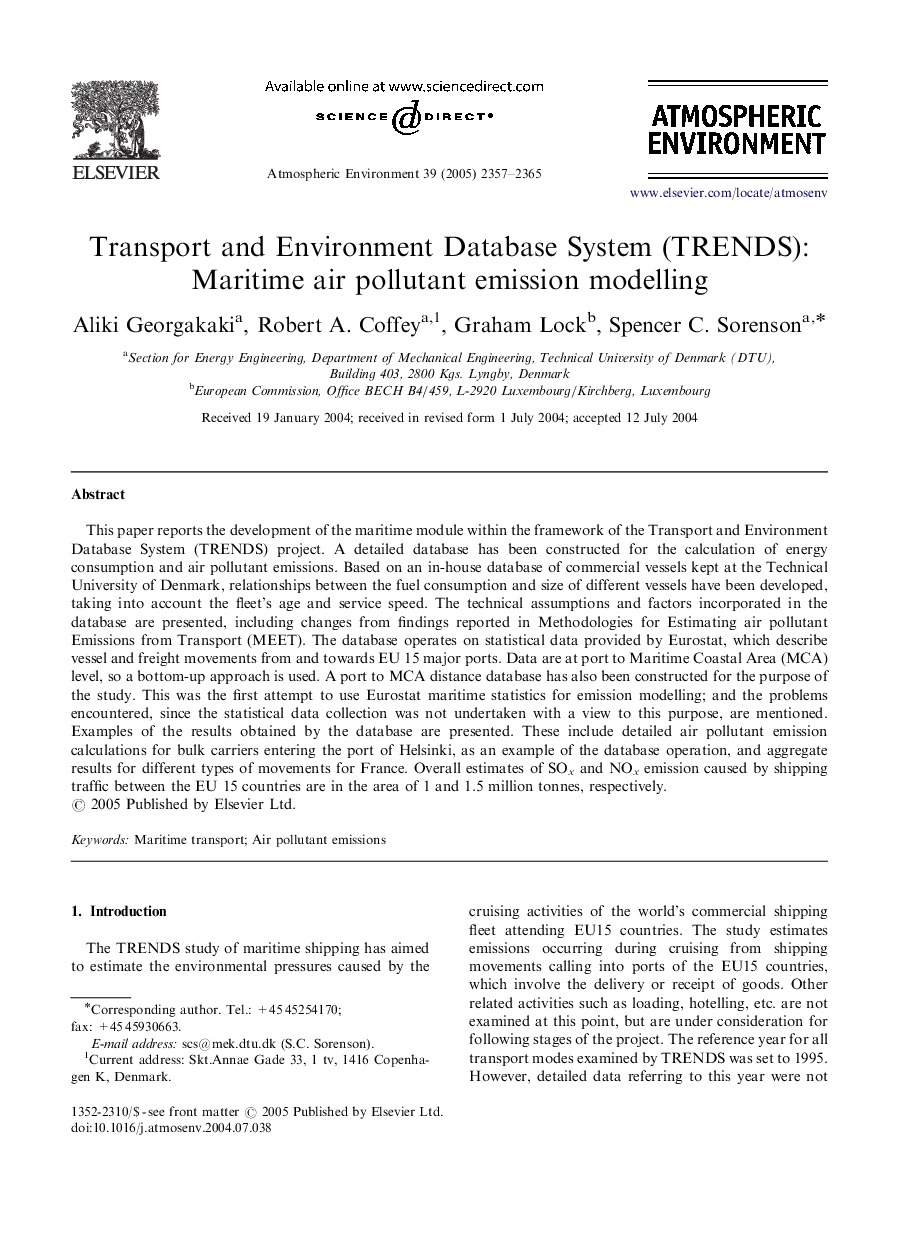 Transport and Environment Database System (TRENDS): Maritime air pollutant emission modelling