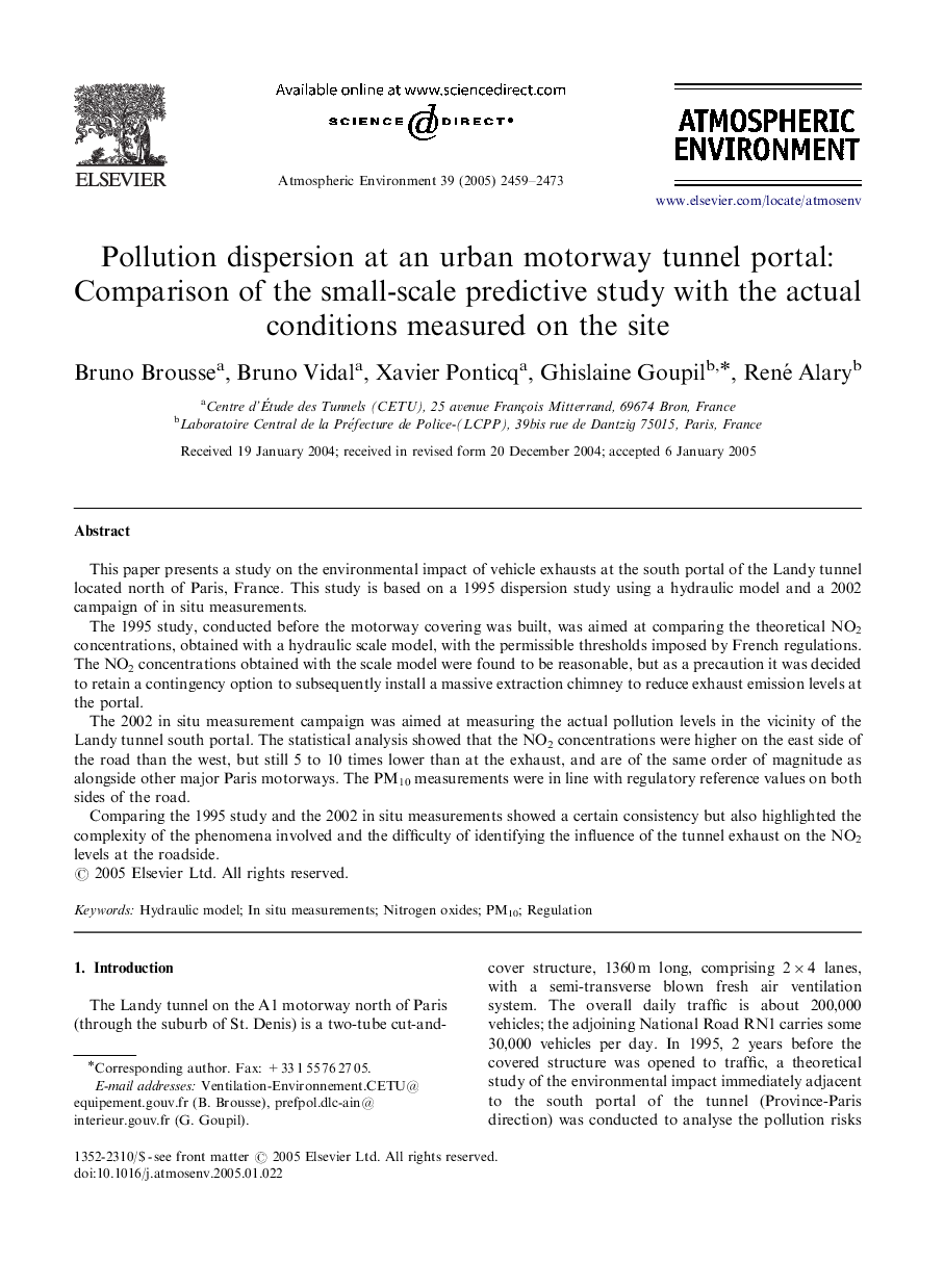 Pollution dispersion at an urban motorway tunnel portal: Comparison of the small-scale predictive study with the actual conditions measured on the site