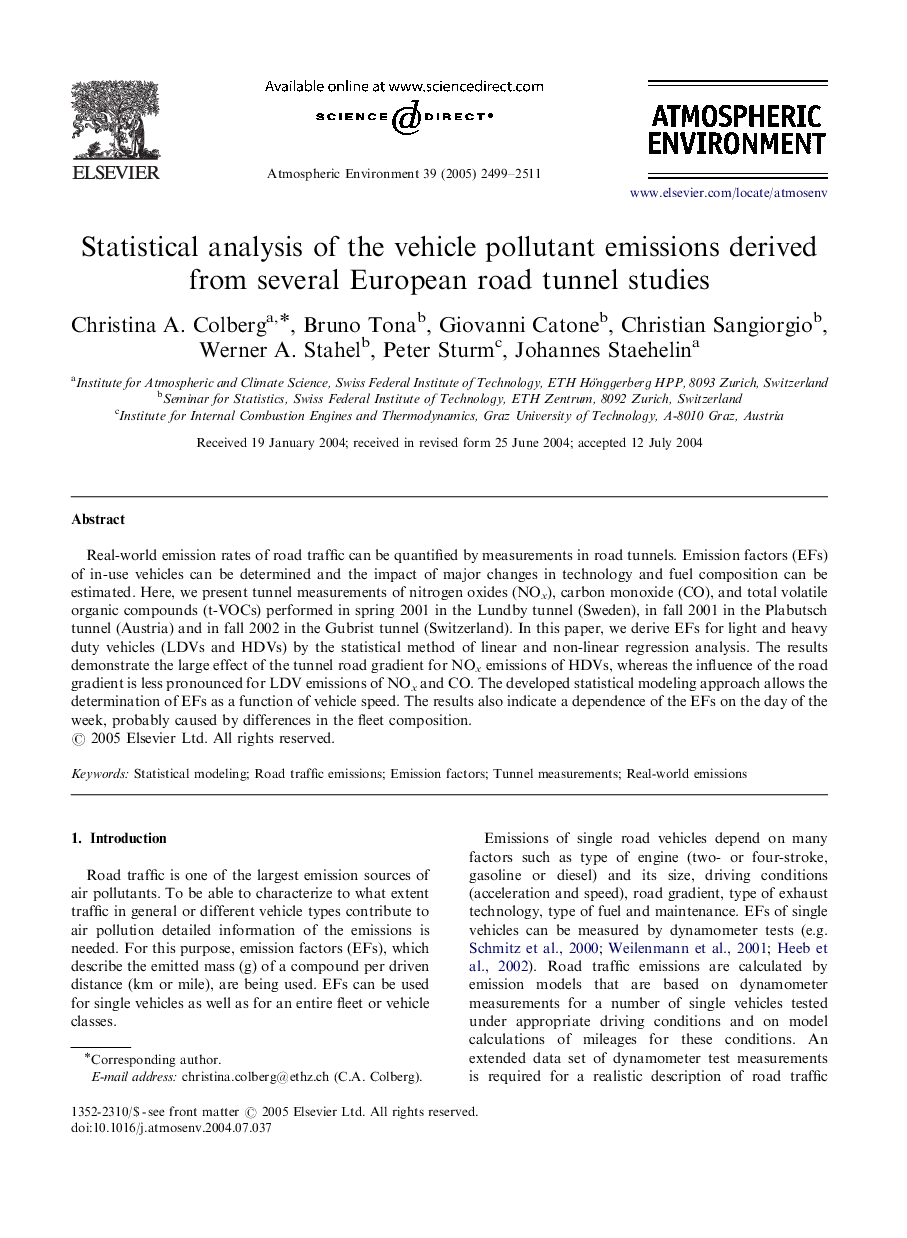 Statistical analysis of the vehicle pollutant emissions derived from several European road tunnel studies