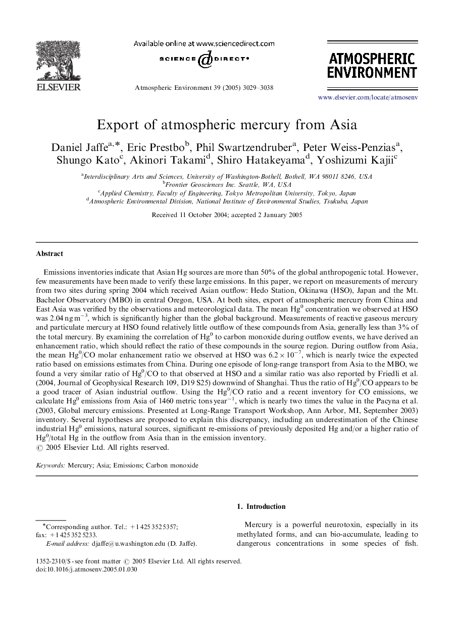 Export of atmospheric mercury from Asia