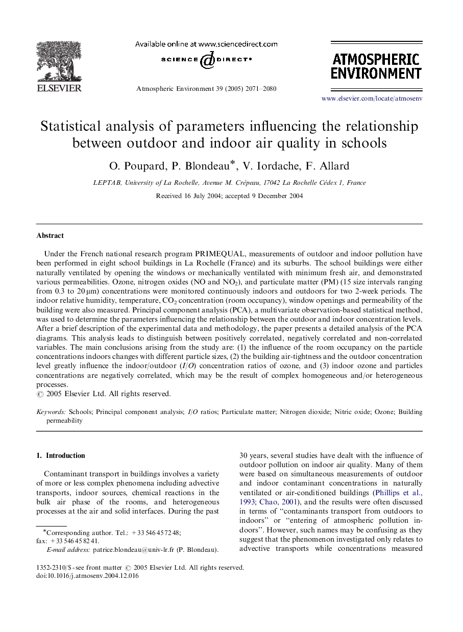 Statistical analysis of parameters influencing the relationship between outdoor and indoor air quality in schools