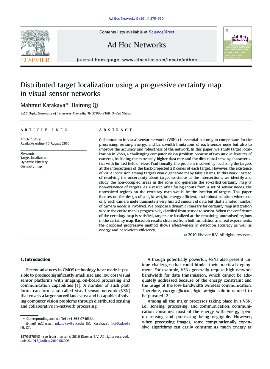 Distributed target localization using a progressive certainty map in visual sensor networks