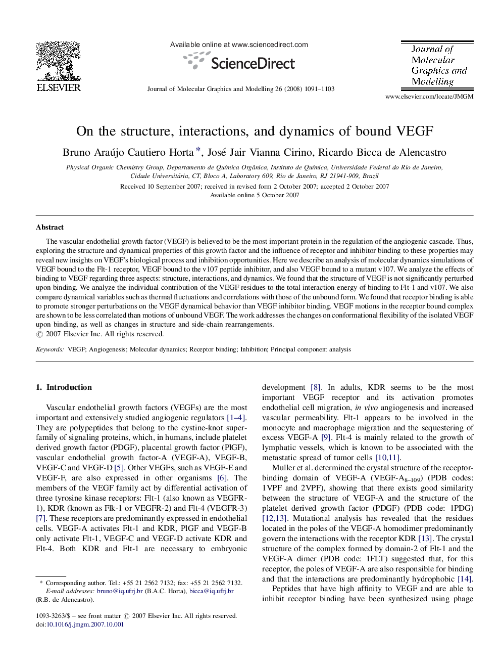 On the structure, interactions, and dynamics of bound VEGF