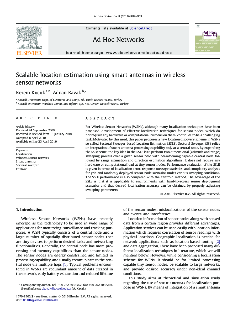 Scalable location estimation using smart antennas in wireless sensor networks