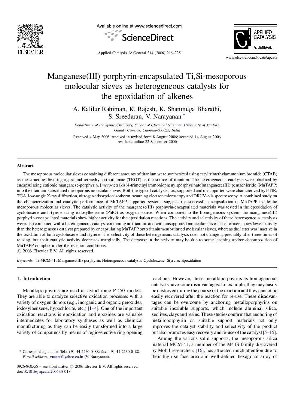 Manganese(III) porphyrin-encapsulated Ti,Si-mesoporous molecular sieves as heterogeneous catalysts for the epoxidation of alkenes