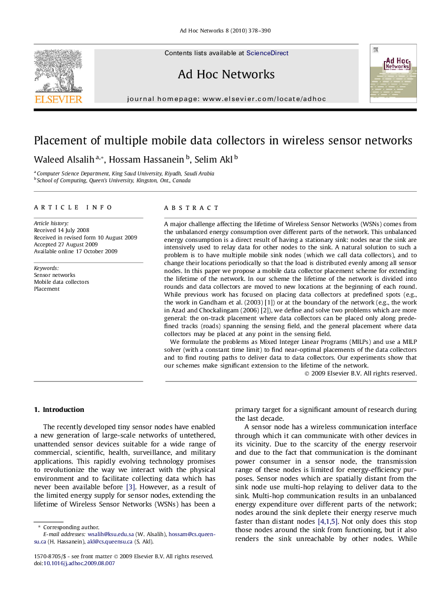 Placement of multiple mobile data collectors in wireless sensor networks