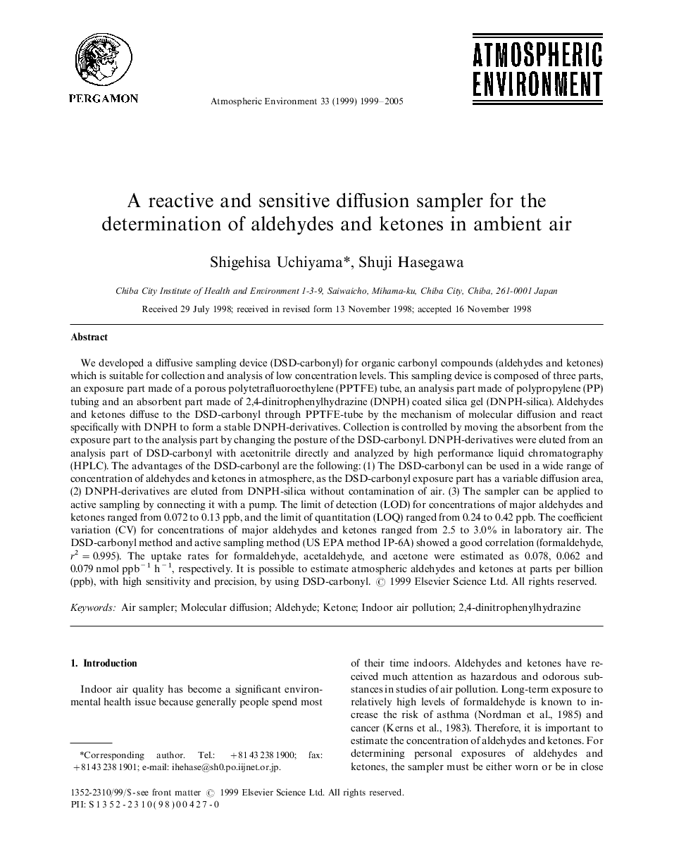 A reactive and sensitive diffusion sampler for the determination of aldehydes and ketones in ambient air