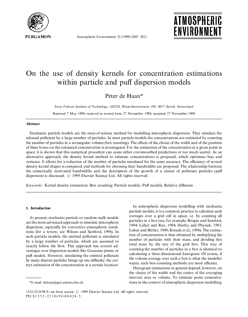 On the use of density kernels for concentration estimations within particle and puff dispersion models