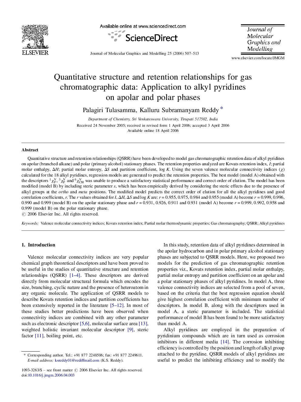 Quantitative structure and retention relationships for gas chromatographic data: Application to alkyl pyridines on apolar and polar phases