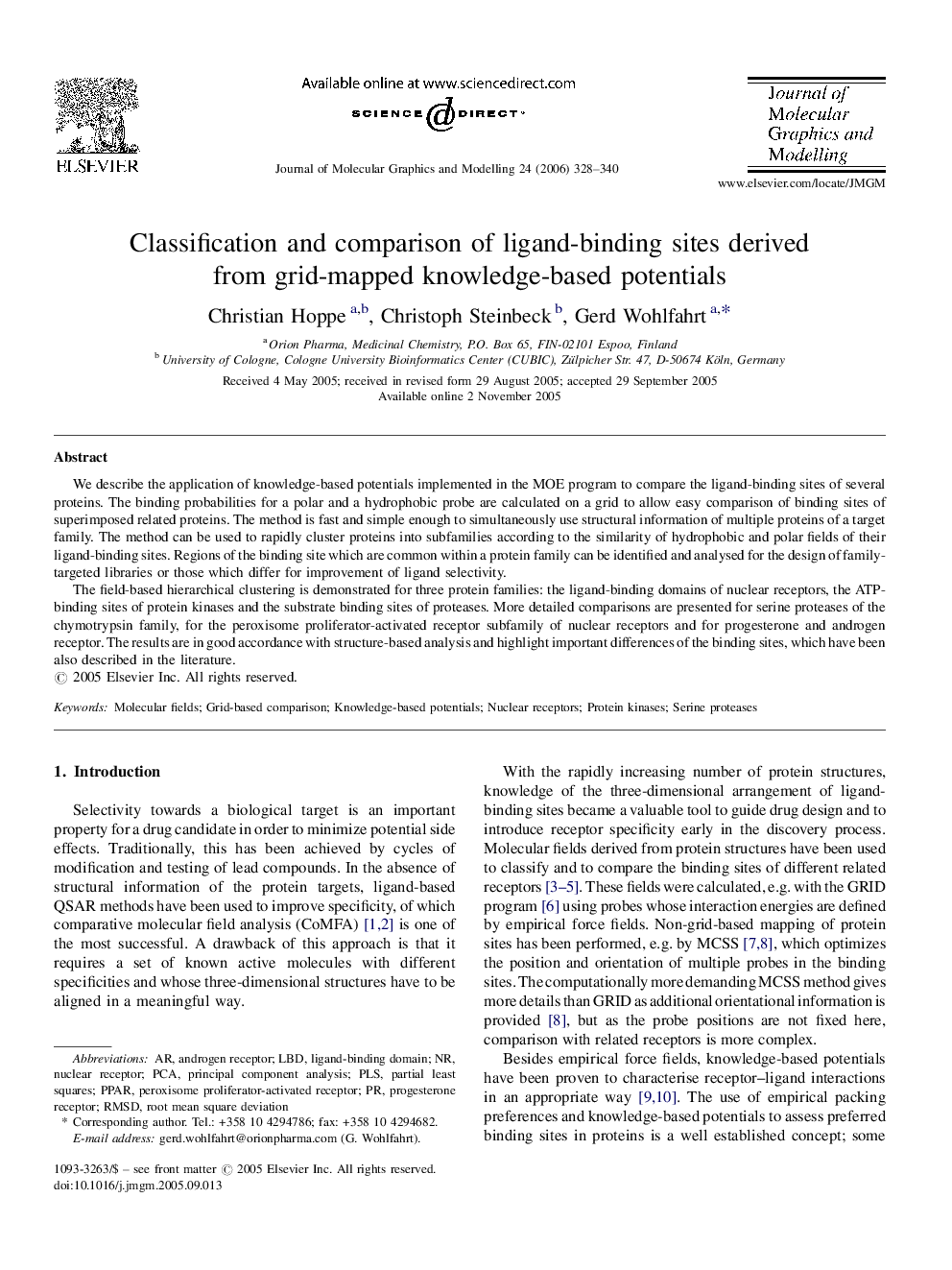 Classification and comparison of ligand-binding sites derived from grid-mapped knowledge-based potentials