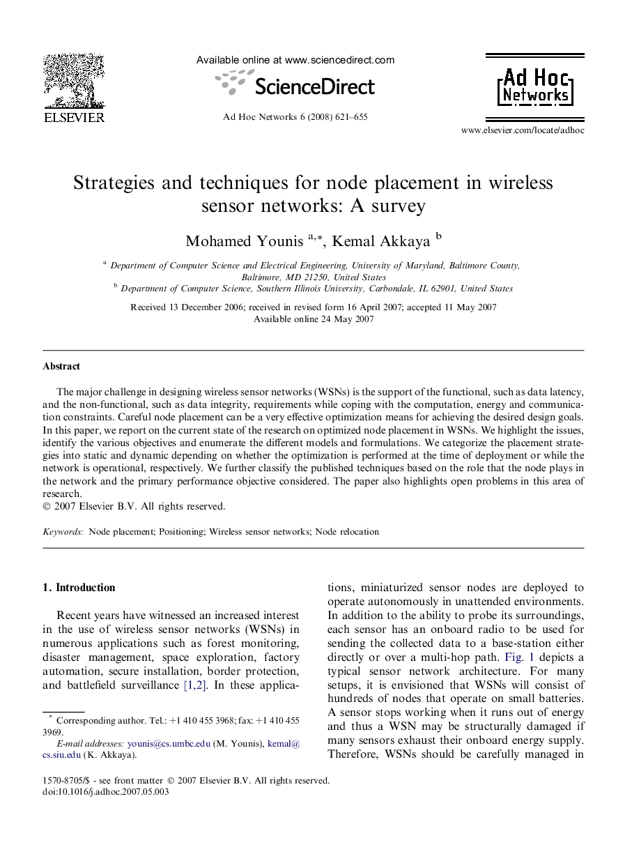 Strategies and techniques for node placement in wireless sensor networks: A survey