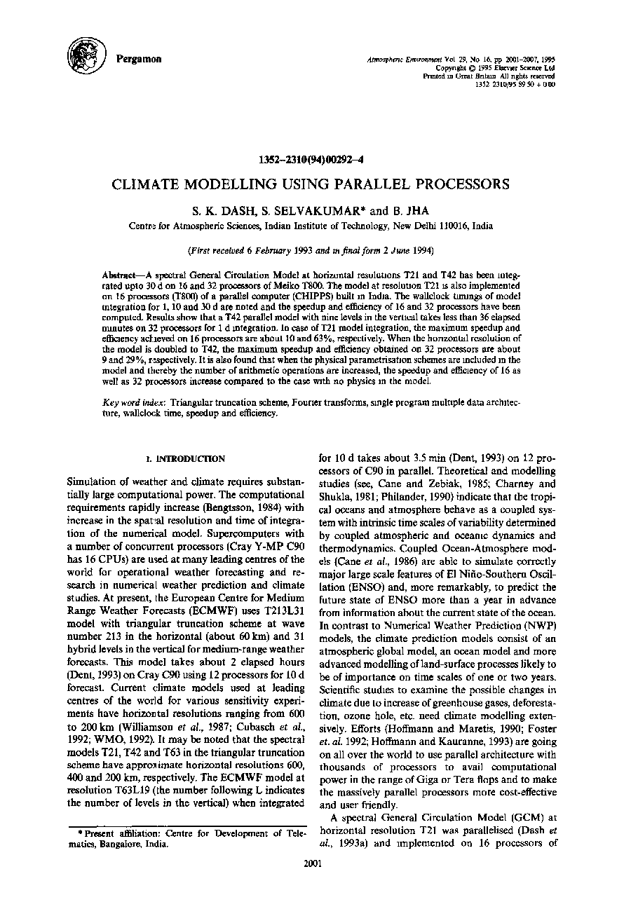 Climate modelling using parallel processors