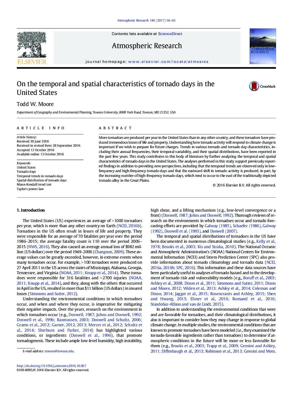 On the temporal and spatial characteristics of tornado days in the United States