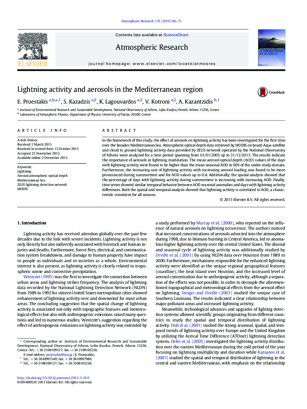 Lightning activity and aerosols in the Mediterranean region