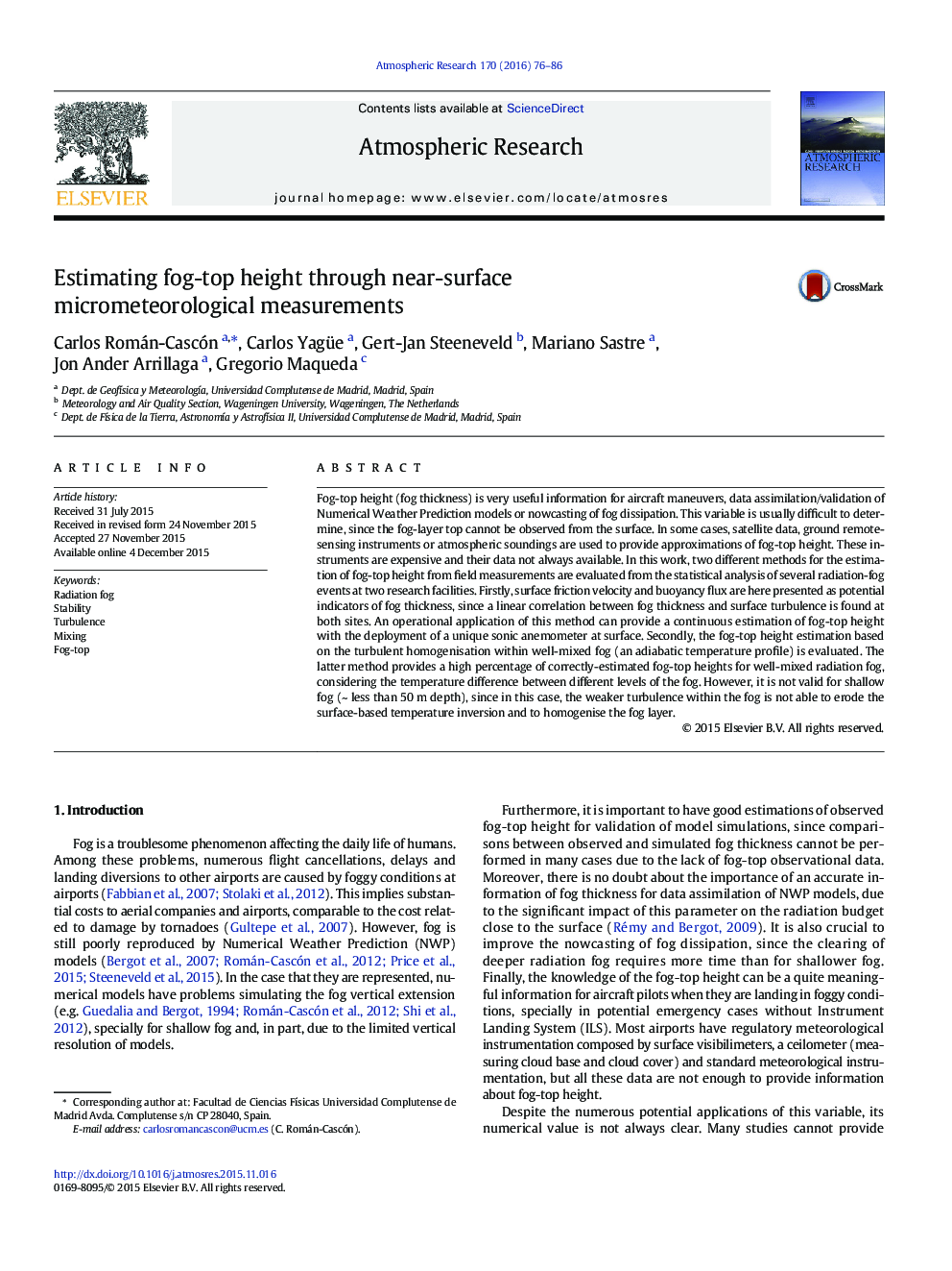 Estimating fog-top height through near-surface micrometeorological measurements