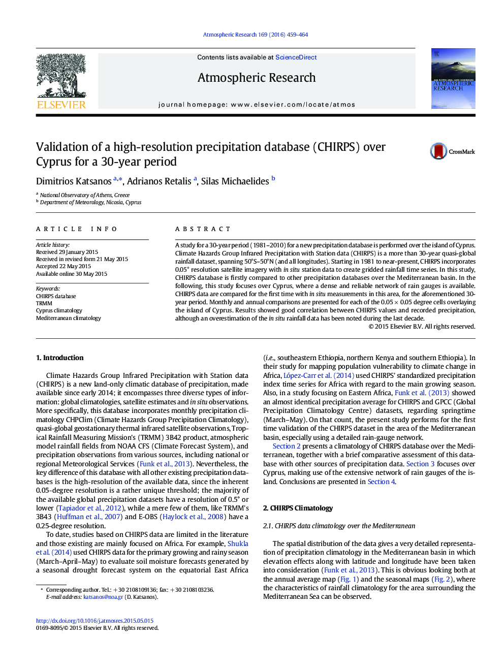 Validation of a high-resolution precipitation database (CHIRPS) over Cyprus for a 30-year period